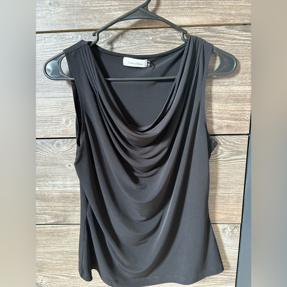 Sexy Black Calvin Klein Cowl Neck Sleeveless Tank, size Medium - Picture 4 of 10